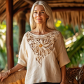 Women's Vintage Bohemian Floral Cotton And Linen T-shirt artswardrobe
