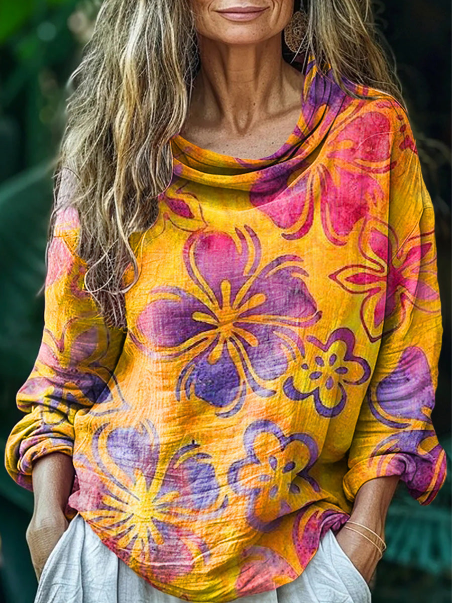 Women's Floral Pattern Art Print Casual Comfort Cotton Shirt