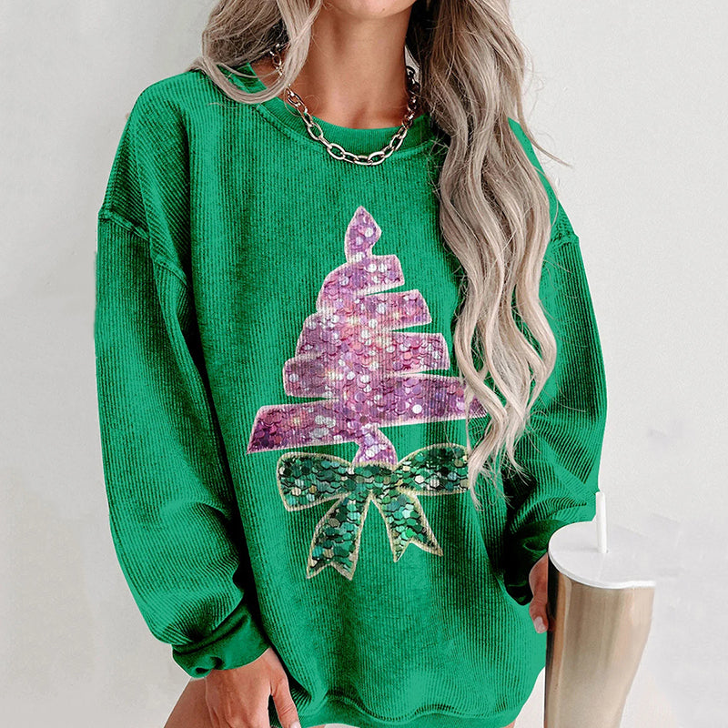 Comstylish Women's Shiny Christmas Tree Casual Print Shirt