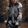 Comstylish Women's Halloween Skeleton Diamond Rose Warm Hoodie