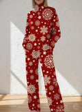 Women's Snowflake Pattern Art Print Casual Knitted Cotton Top Pants Suit