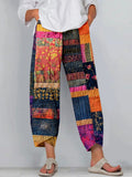 Colorful Boho Patchwork Cropped Casual Pants artswardrobe