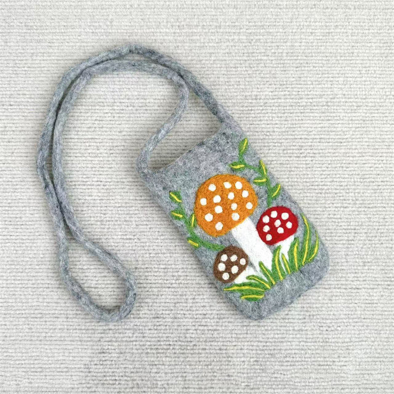Comstylish Vintage Forest Mushroom Cottage Handmade Felt Bag