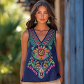 Women's Vintage Bohemian Art Linen Vest artswardrobe