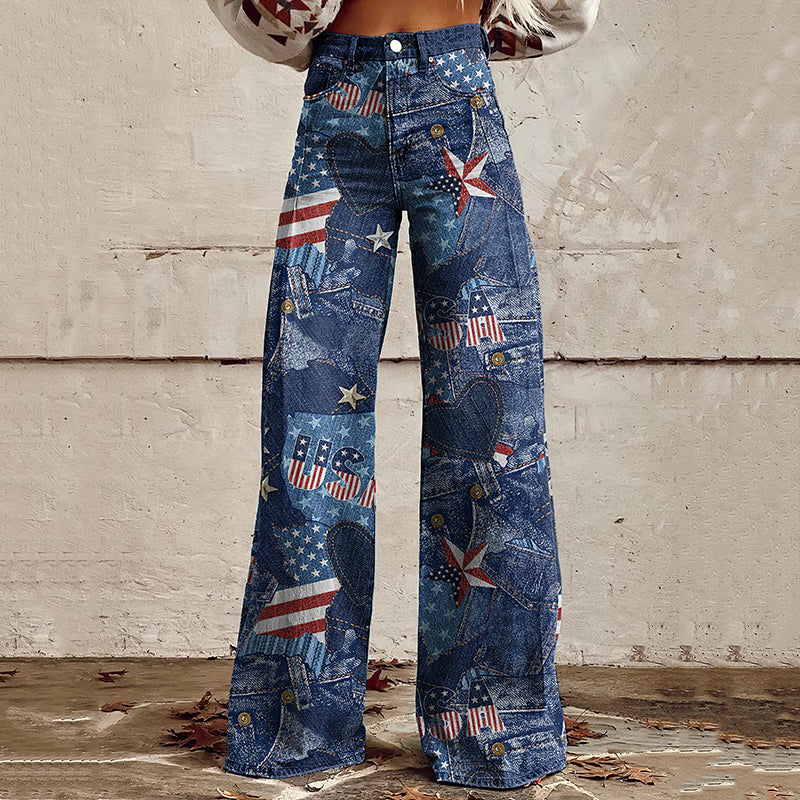 Women's Vintage Independence Day Floral Patch Jeans artswardrobe