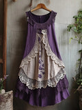 Retro Lace Patchwork Comfy Linen Tank Dress artswardrobe