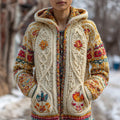 Comstylish Mexican Flowers Embroidered Chunky Hooded Sweater Cardigan