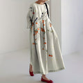 Comstylish Japanese Persimmon Art Linen Blend Maxi Dress