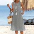 Retro Stripes Pattern Comfy Linen Tank Dress artswardrobe