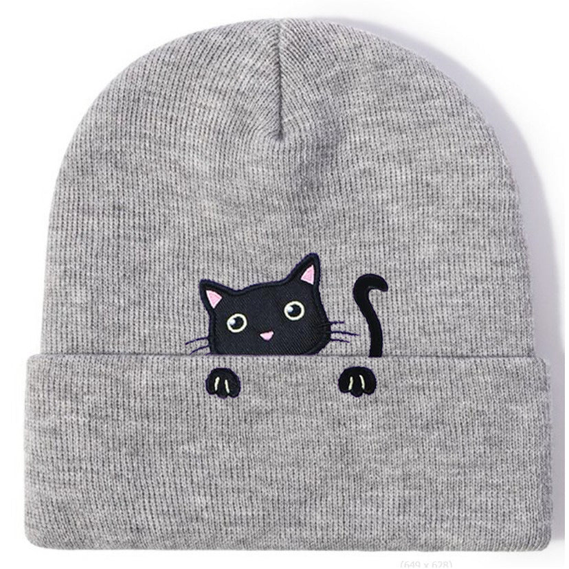 Cat Embroidery Cute Cat Knitted Hat elevenforest