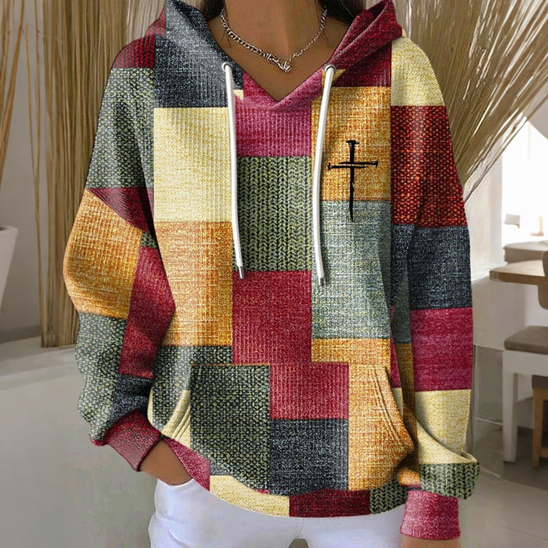 Comstylish Women's Retro Geometric Faith Print Long Sleeve Casual Hoodie
