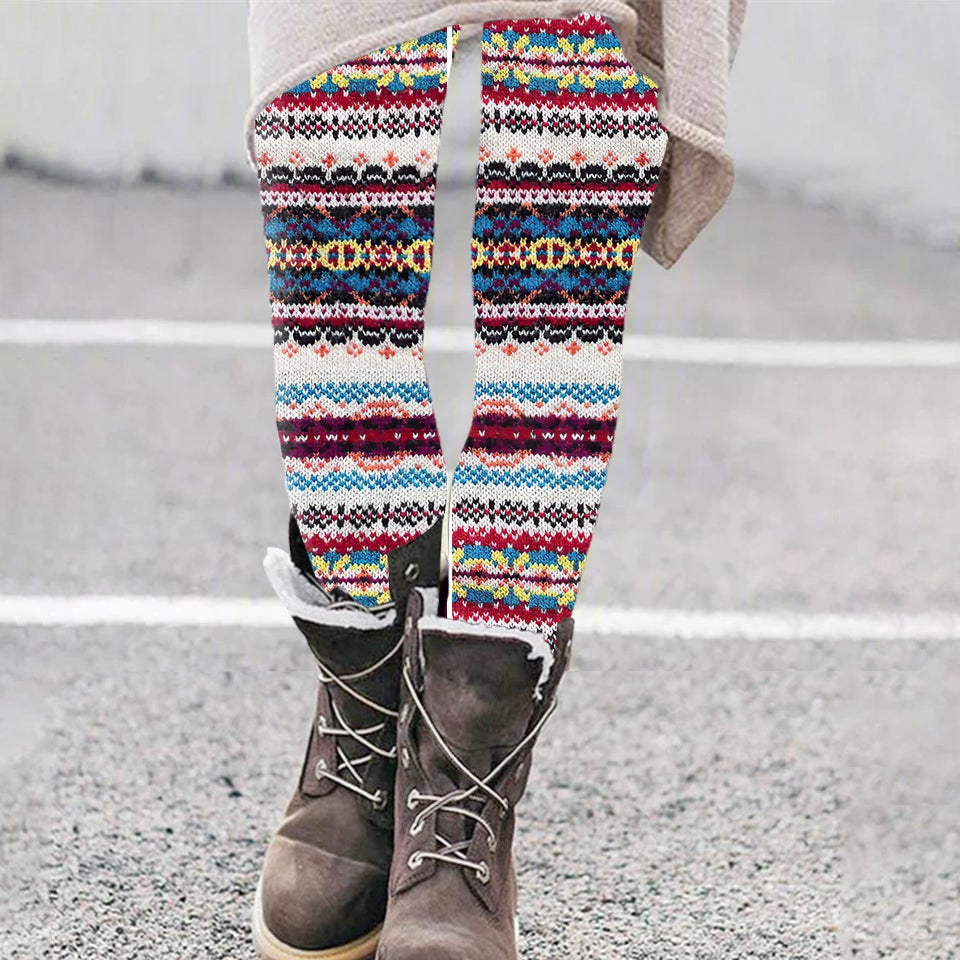 Vintage  Fair Isle Knitted Art Comfy Leggings artswardrobe