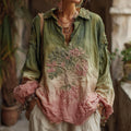 Women's Vintage Viking Tree Of Life Gradient Linen Shirt artswardrobe