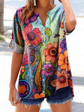 Women's Floral Pattern Art Print Cotton Linen Casual Shirt