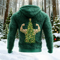 Comstylish Muscle Christmas Tree Pattern Design Men's Hooded Flannel Sweatshirt