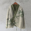 Comstylish Vintage Bamboo Japanese Art Cozy Fleece Kimono Cardigan