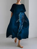 Comstylish Luminous Line Whale Tie-Dye Print Linen Blend Maxi Dress