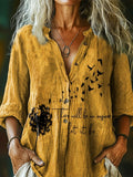 Women's There Will Be An Answer Print Casual Cotton Linen Shirt