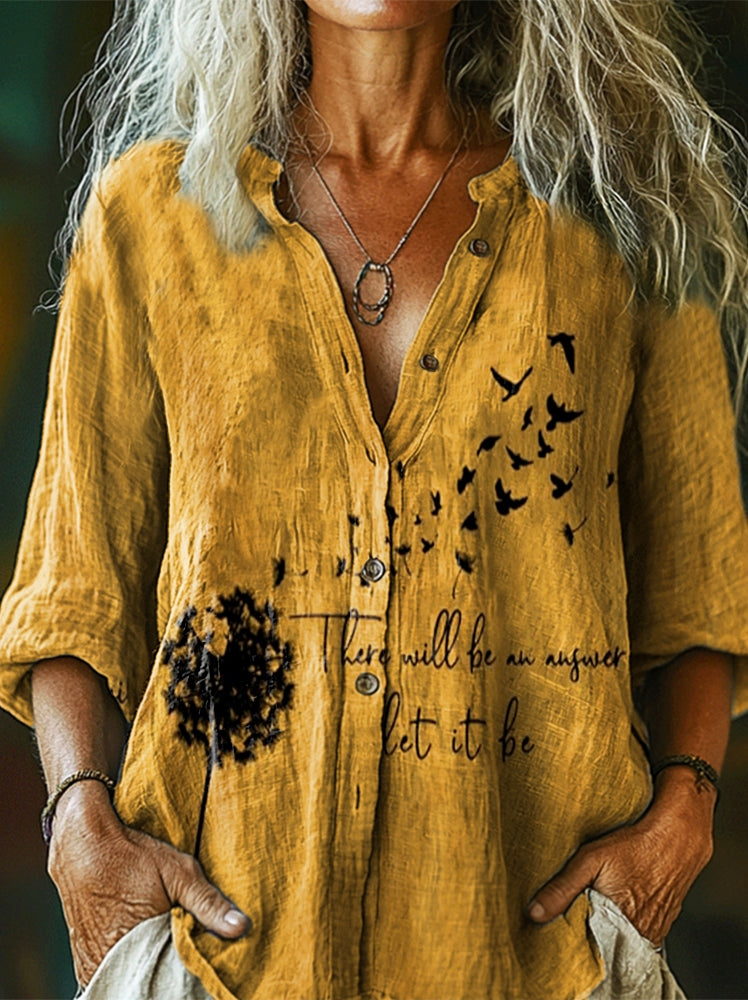 Women's There Will Be An Answer Print Casual Cotton Linen Shirt