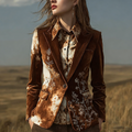 Comstylish Lady Retro Western Style Rendering Design Corduroy Suit Jacket