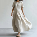 Vintage Crew Neck Cotton Linen Maxi Dress artswardrobe
