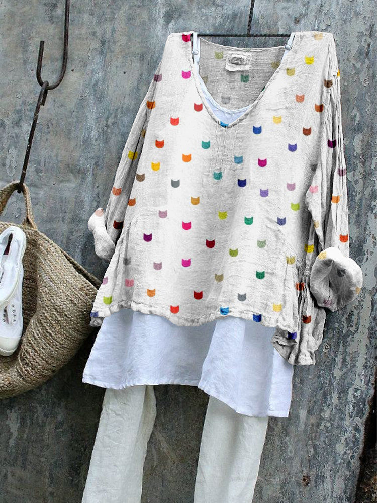 Cute Little Kitty Pattern Cozy Flowy Tunic elevenforest