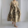 Comstylish Retro Japanese Art Octopus Print Casual Midi Dress