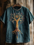 Viking Tree Of Life Embroidered Art Men's Linen T-shirt artswardrobe