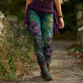 Women's Vintage Rose Floral Pattern Skinny Pants artswardrobe