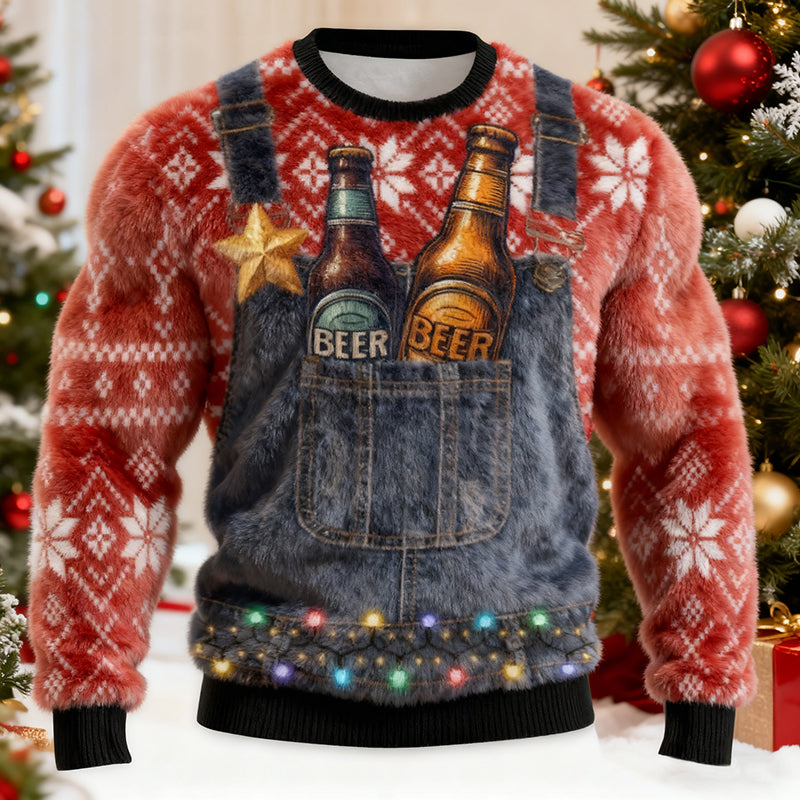 Comstylish Men's Ugly Christmas Pattern Casual Flannel Sweatshirt