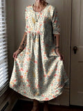 Women's Retro Paisley Floral Art Print Pocket Cotton Dress