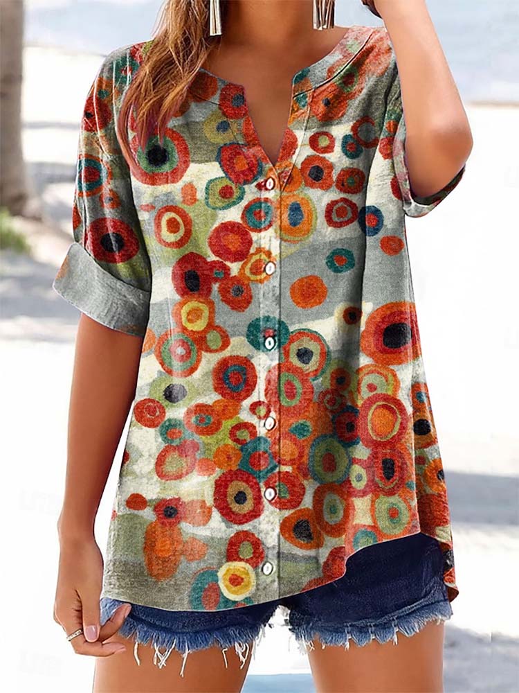 Women's Irregular Colorful Vintage Circle Pattern Art Print Casual Cot