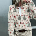 Vintage Christmas Tree Print Button Up Sweater Cardigan elevenforest