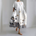 Comstylish Japanese Art Chrysanthemum Print Short Sleeve Midi Dress