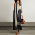 Women's Vintage Geometric Color Contrast Art Sleeveless Dress artswardrobe