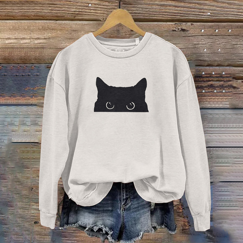 Comstylish Women's Black Cat Abstract Art Painting Sweatshirt