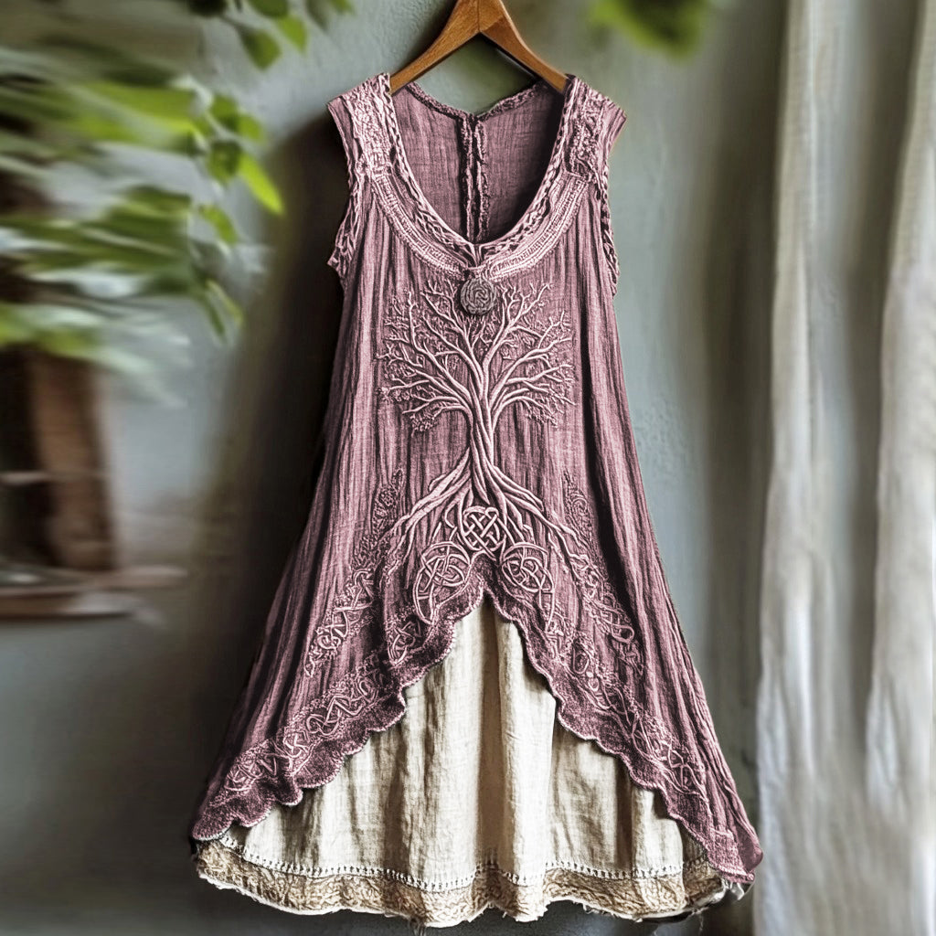 Tribal Viking Life Of Tree Celtic Knot Lace Art Linen Tank Dress artswardrobe