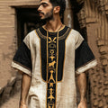 Vintage Egyptian Rune Embroidered Contrast Linen Shirt artswardrobe