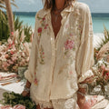Vintage Floral Pattern Art Linen Comfy Button Shirt artswardrobe