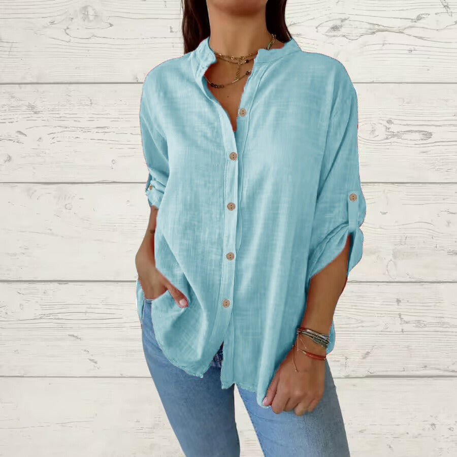 Comstylish Vintage Solid Color Cotton And Linen Loose Long-sleeved Shirt