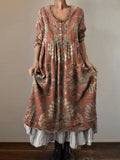 Women's Vintage Floral Embellished Pattern Art Print V-Neck Button Poc