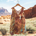 Rust Art Print V-neck Linen Blend Tank Top artswardrobe