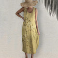 Comstylish Blossom Print Sleeveless Linen Blend Midi Dress