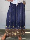Women's Vintage Lovely Stars Pattern Art Print Linen Pocket Skirt