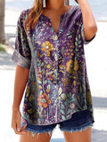 Women's Floral Pattern Art Print Cotton Linen Casual Shirt
