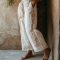 Women's Floral Embroidery Lace Art Casual Wide-leg Pants artswardrobe