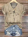 Women's Dragonfly Printed V-neck Casual T-Shirt