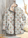 Lovely Small Spring Floral Pattern Printed Women's Casual Quilted Cardigan