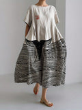 Comstylish Whale Tail & Sea Waves Lino Art Linen Blend Maxi Dress