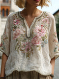 Comstylish Bohemian Floral Fairy Vintage V-neck Short-sleeved Shirt
